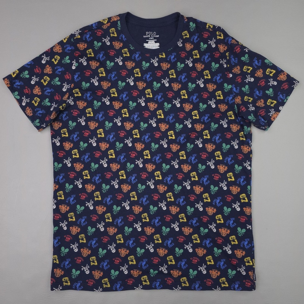 Polo Ralph Lauren Shirt Mens Large Navy Varsity Tennis Graphic Tee 67 PRLC